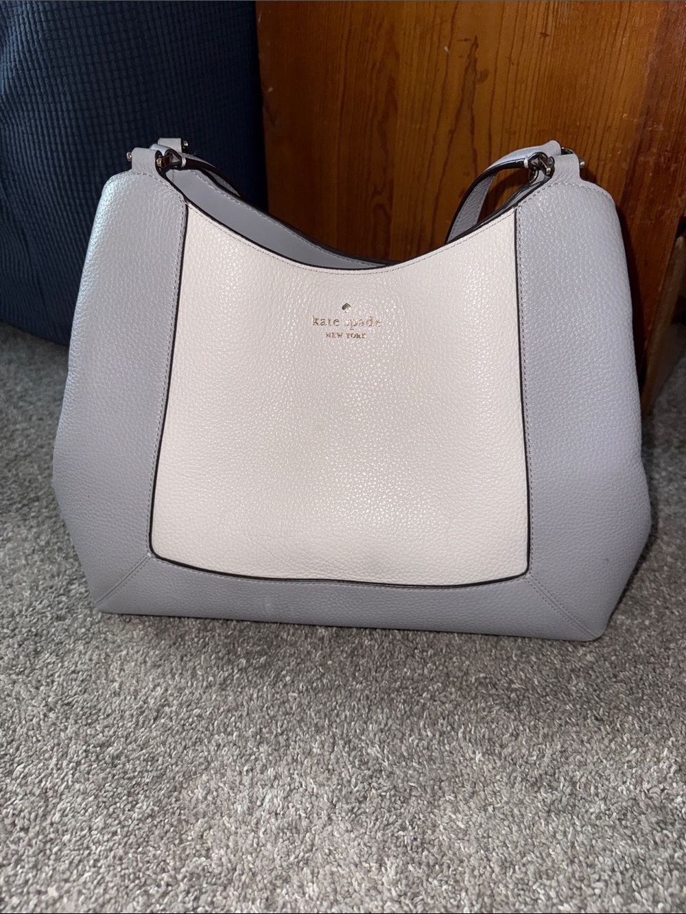 Kate Spade Two-Tone Gray & Cream Pebbled Leather Shoulder Bag
